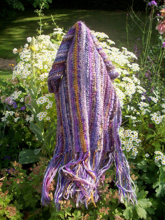 Knitted wedding shawl, purple, summer wrap, long wide scarf, warm cosy stole CIJ by SpinningStreak