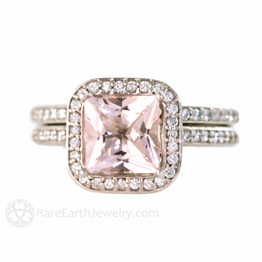 Platinum Morganite Engagement Ring  Wedding Band by RareEarth