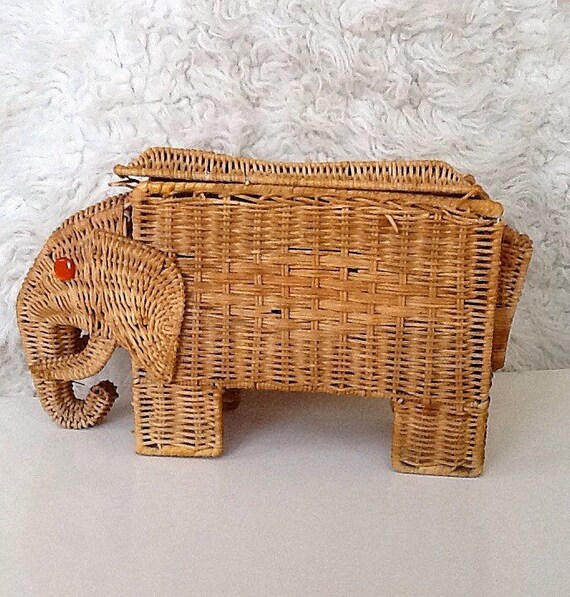 Vintage Kate spade style wicker elephant purse or box storage container home decor or accessories