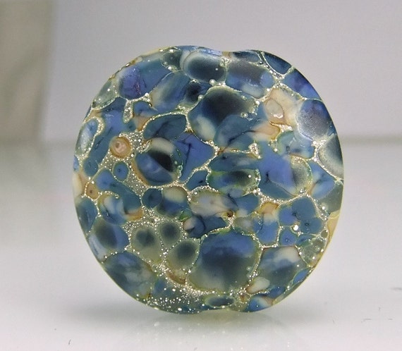 Etched Blue Ivory Silver Lampwork Focal Bead 0866