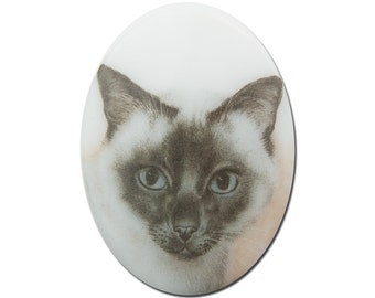 Vintage Glass Siamese Cat Cameo Cabochon 40x30mm cab386F