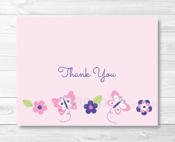 Pink Butterfly Thank You Card Folded Template Printable Instant Download By Little Prints Inc Folded Thank You Card Template