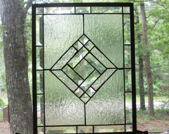 Stained Glass Panel, Clear with Beveled Center & Beveled Border
