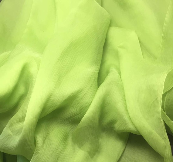 Crinkle Silk Chiffon Fabric LIME Green 1/2 Yard by silkfabric