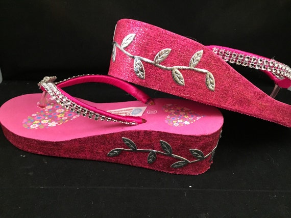 hot pink wedge flip flops