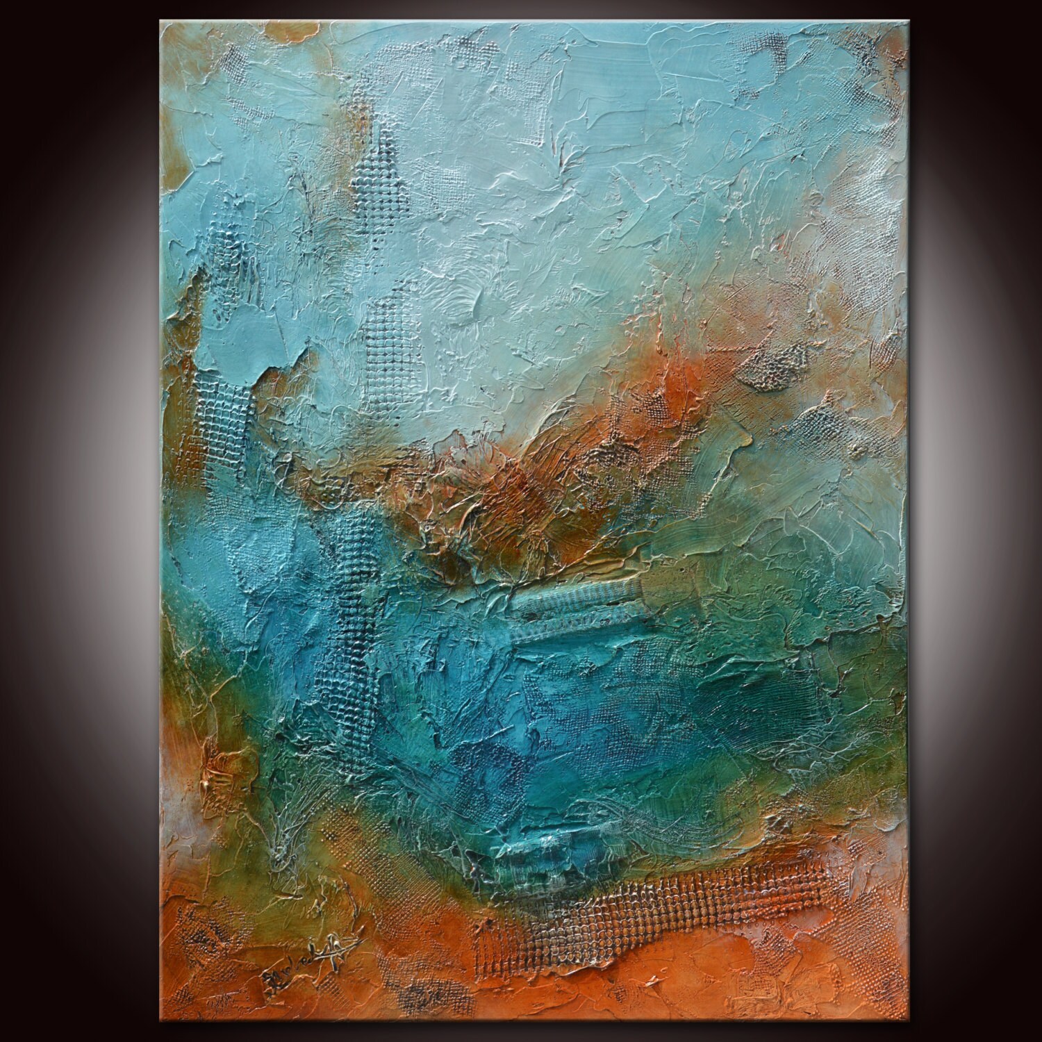 Original Abstract Painting Contemporary Blue Rust by Andrada