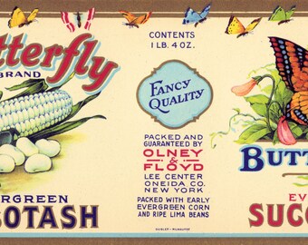 Butterfly Evergreen Succotash Vintage Cannery Label