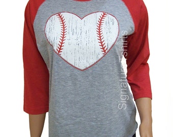 Baseball. Baseball shirt. Baseball Raglan. Baseball womens t-shirt Vintage baseball heart 3/4 sleeve graphic tshirt game sport tee shirt