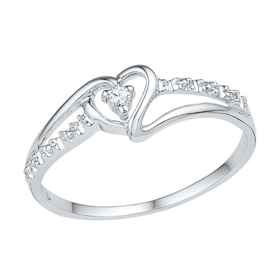 White Gold Promise Ring, Diamond Heart Ring in 10k Gold, Womens ...