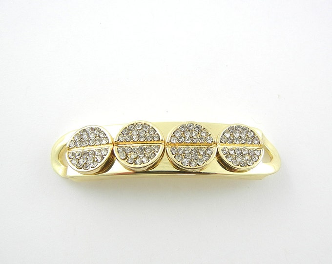Double Link Gold-tone Bar with Round Rhinestone Circles