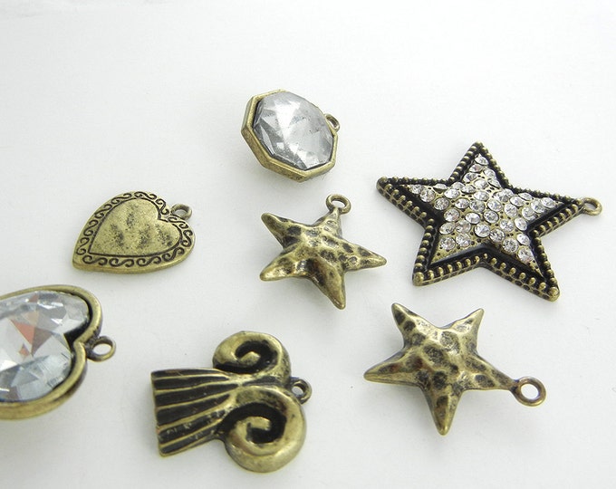 Set of 7 Burnished Gold-tone Romantic Charms