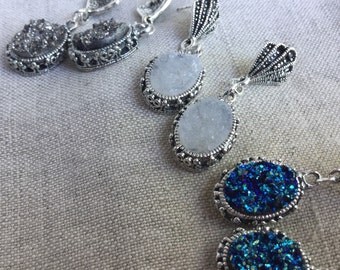 Antique style Druzy Earrings, Faux Druzy Earrings, Druzy Earrings, Art Deco Earrings, Silver Druzy