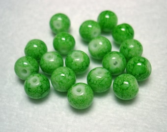 Lime Green Splashed Glass Round Beads (Qty 18) - B2809