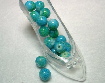 Blue Green Splashed Glass Round Beads (Qty 18) - B2856
