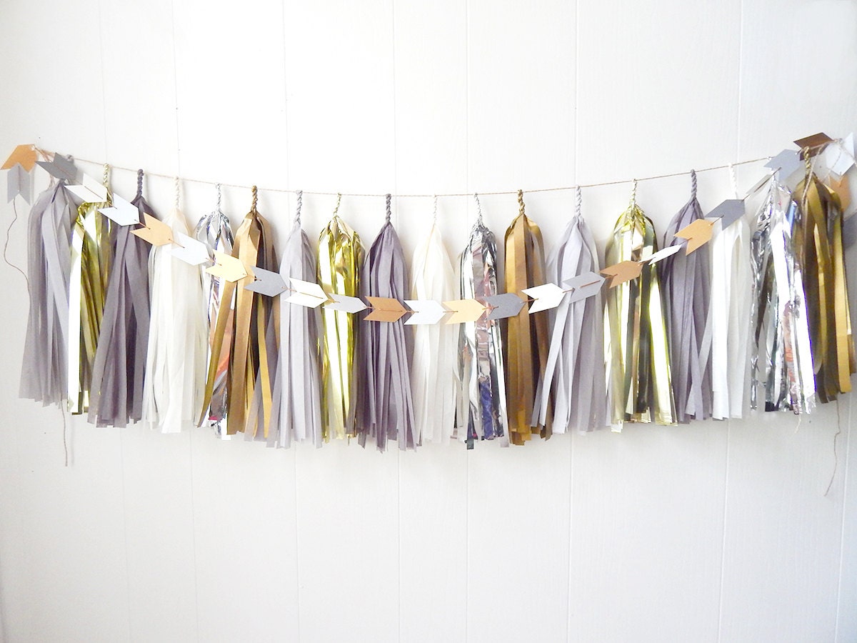Free Shipping Tassel Garland Golds and Grays Wedding