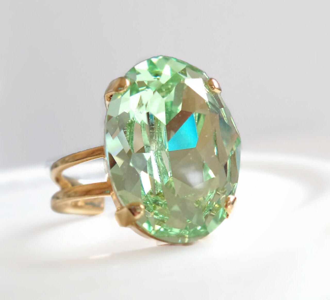 Mint green crystal cocktail Ring light green crystal