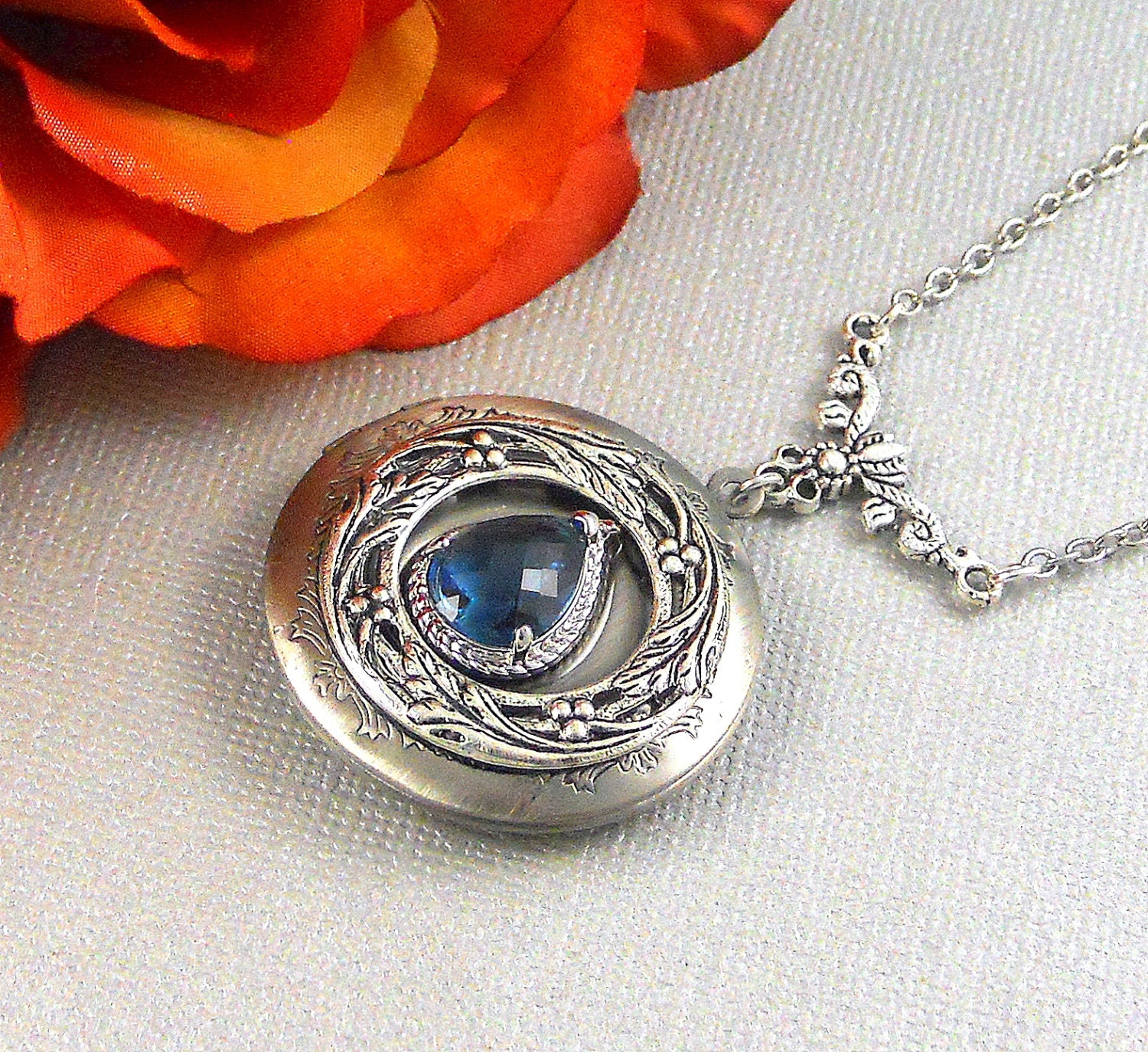 Victorian Sapphire Locket Antique Silver Locket Rhinestone