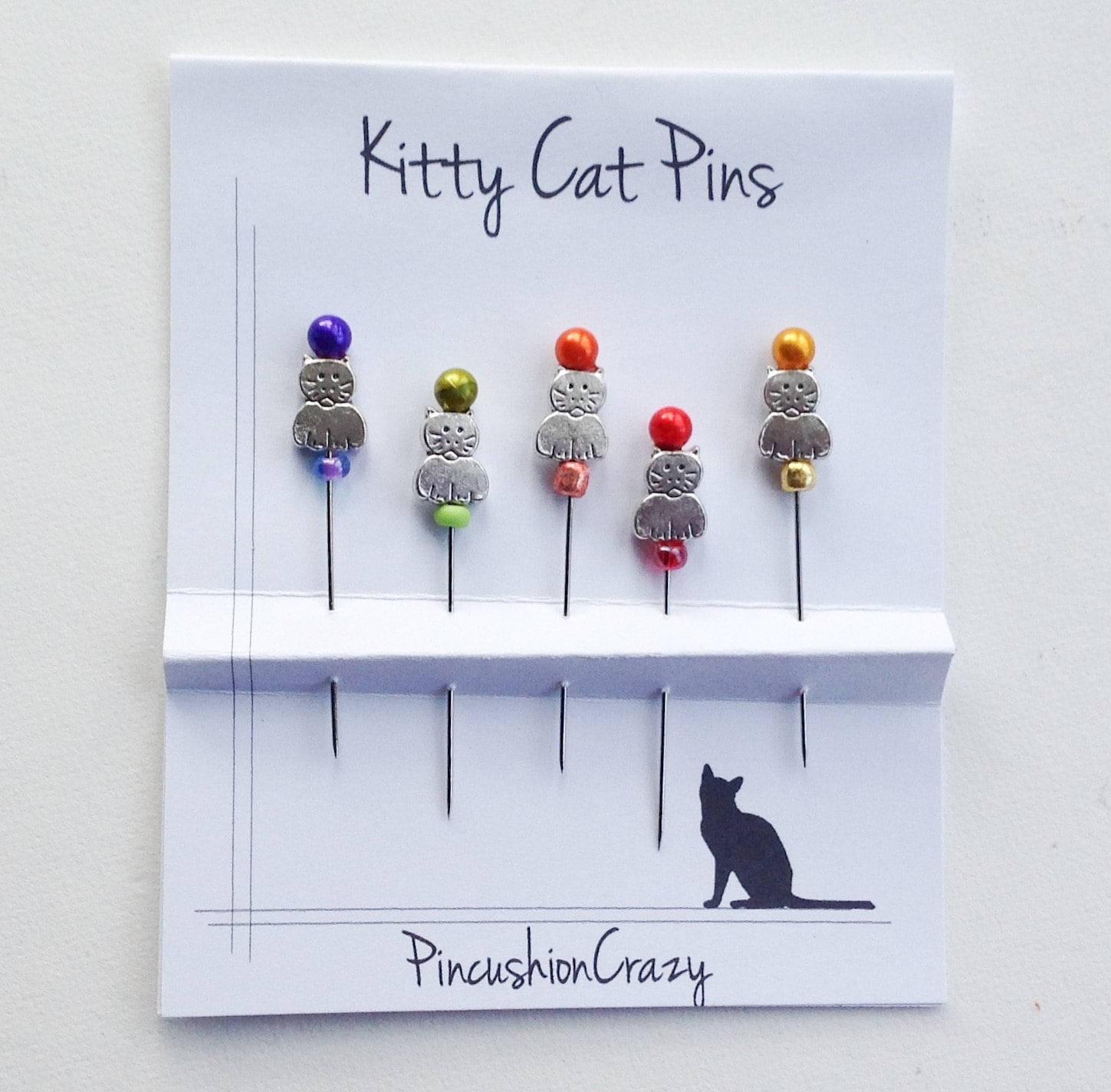 Beaded Cat Pins Decorative Sewing Pins Kitty Cat Pins