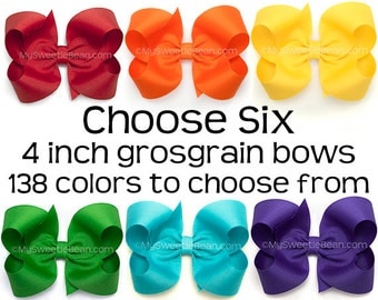 Grosgrain Bows Set, 4 Inch Boutique Bows for Girls, 6 Pack of Hair Bows for Toddlers, 4" Hair Bows, Choose Colors, 138 Colors, Large Bows