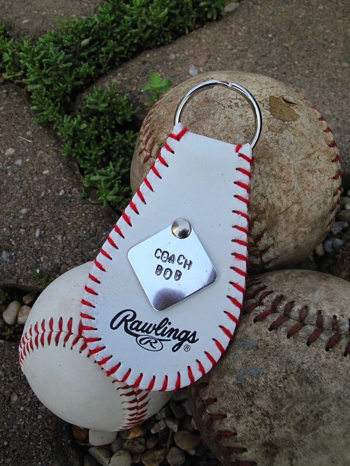 Personalized baseball Keychain Repurposed LEATHER by 505Arts