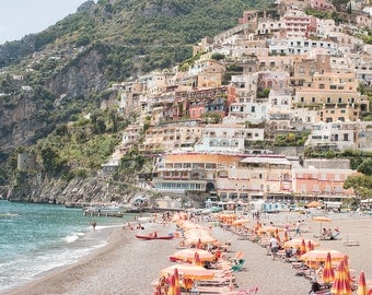 Italy Photography, Summer in Positano, Amalfi Coast, Italy, beach photography,Italian home decor, Positano Art, bedroom art, beach umbrellas