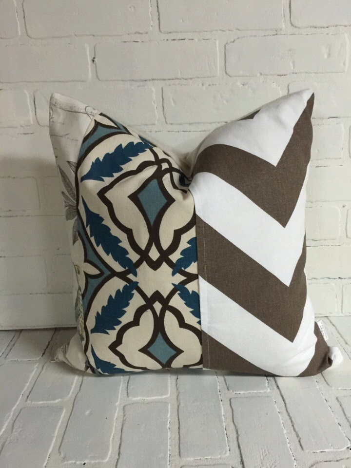 Blue and Brown Chevron Pillow Cover by Dotsnswirls on Etsy