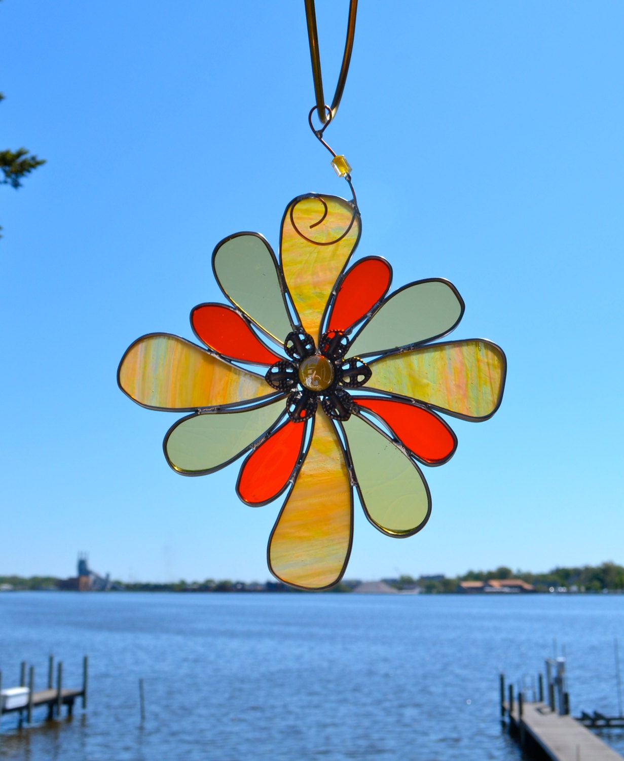 Indian Blanket Flower Stained Glass Suncatcher