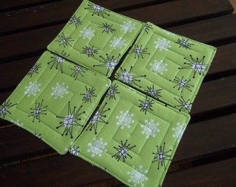 Fabric Coasters Set of 4 Midcentury Modern Atomic Age Lime Green