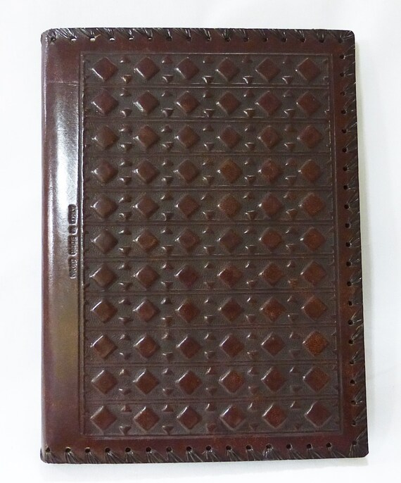 Vintage leather embossed folder binder hand made by MashliDesign