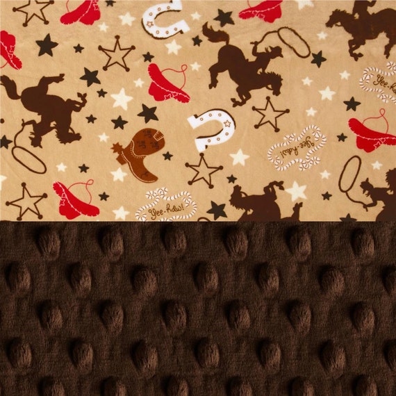 Cowboy Minky Baby Blanket Boy, Personalized Baby Blanket - Red Brown Cowboy Blanket