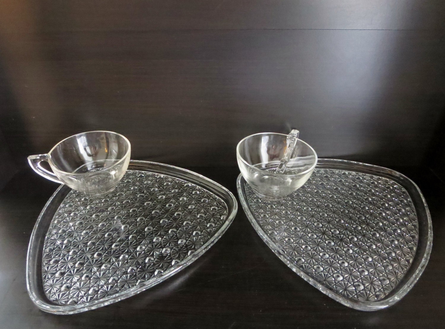 Glass Snack Plates with Cups Set of Four Depression by Klassic