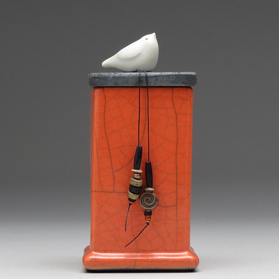Ceramic box Birdpoppy red ceramic Raku Fired Box handmade