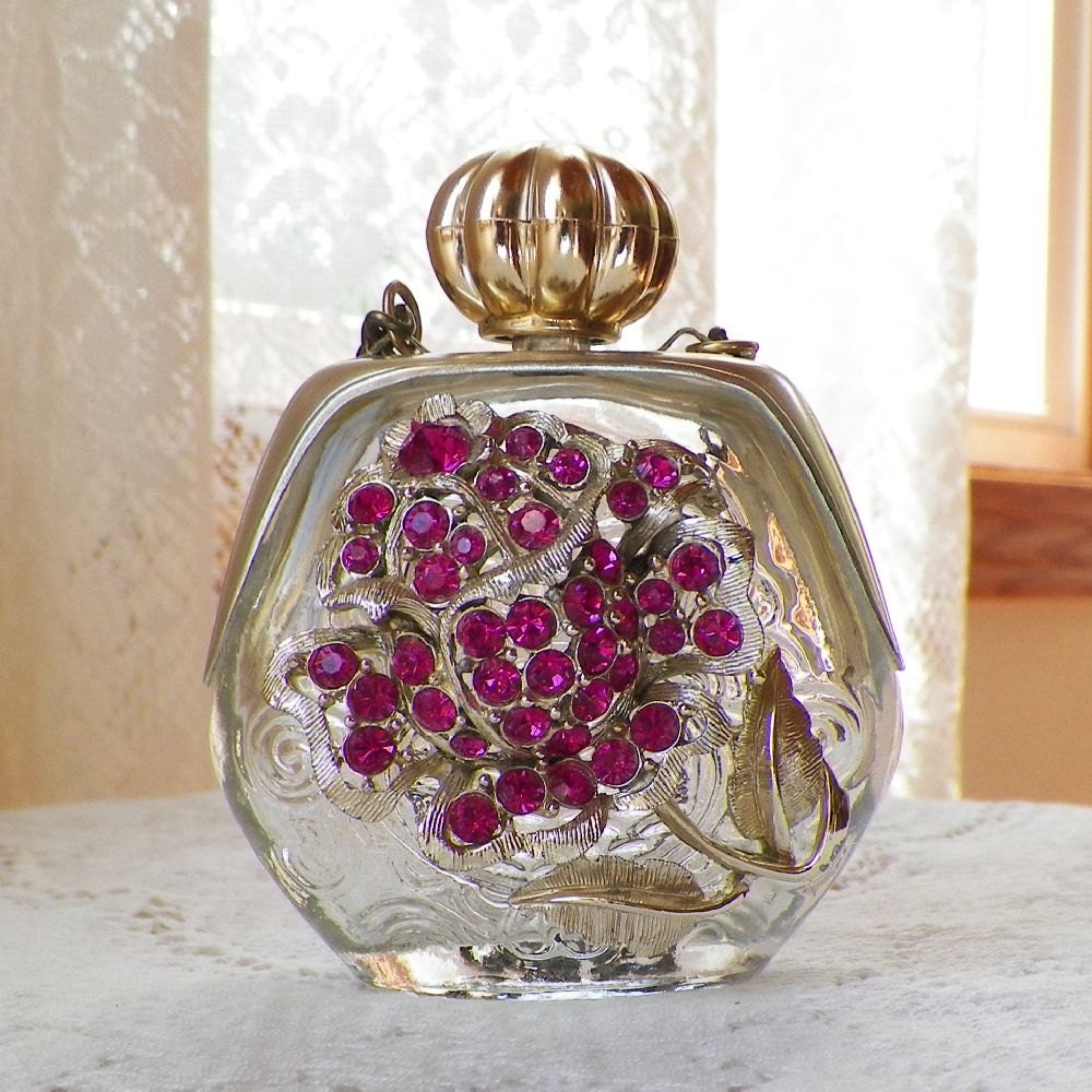 RESERVED...Pink Rose Vintage Jewelry Embellished Avon Clear