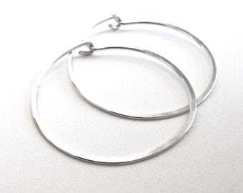 Medium Sterling Silver Hoop Earrings. Hand Hammered Medium Round Sterling Silver Hoops. 1.25 Inch Hoops