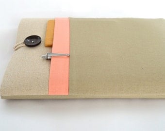 Laptop Case 11", 13", 15" Laptop Sleeve Case Padded with Pocket - Linen and Peach