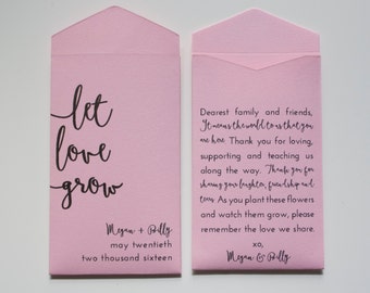 Let Love Grow Light Pink Personalized Seed Packet - Seed Envelope Wedding Favor for Guests - Rustic Wedding Favor - Many Colors Available