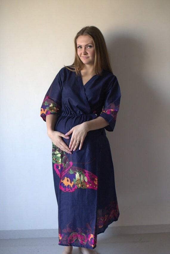 New String Robe Blue Butterfly Ankle Length Maternity Robe