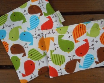 Reusable sandwich and/or snack bags - Birdies reusable sandwich bag - Fabric reusable bags set - Reusable snack bag - Birdies