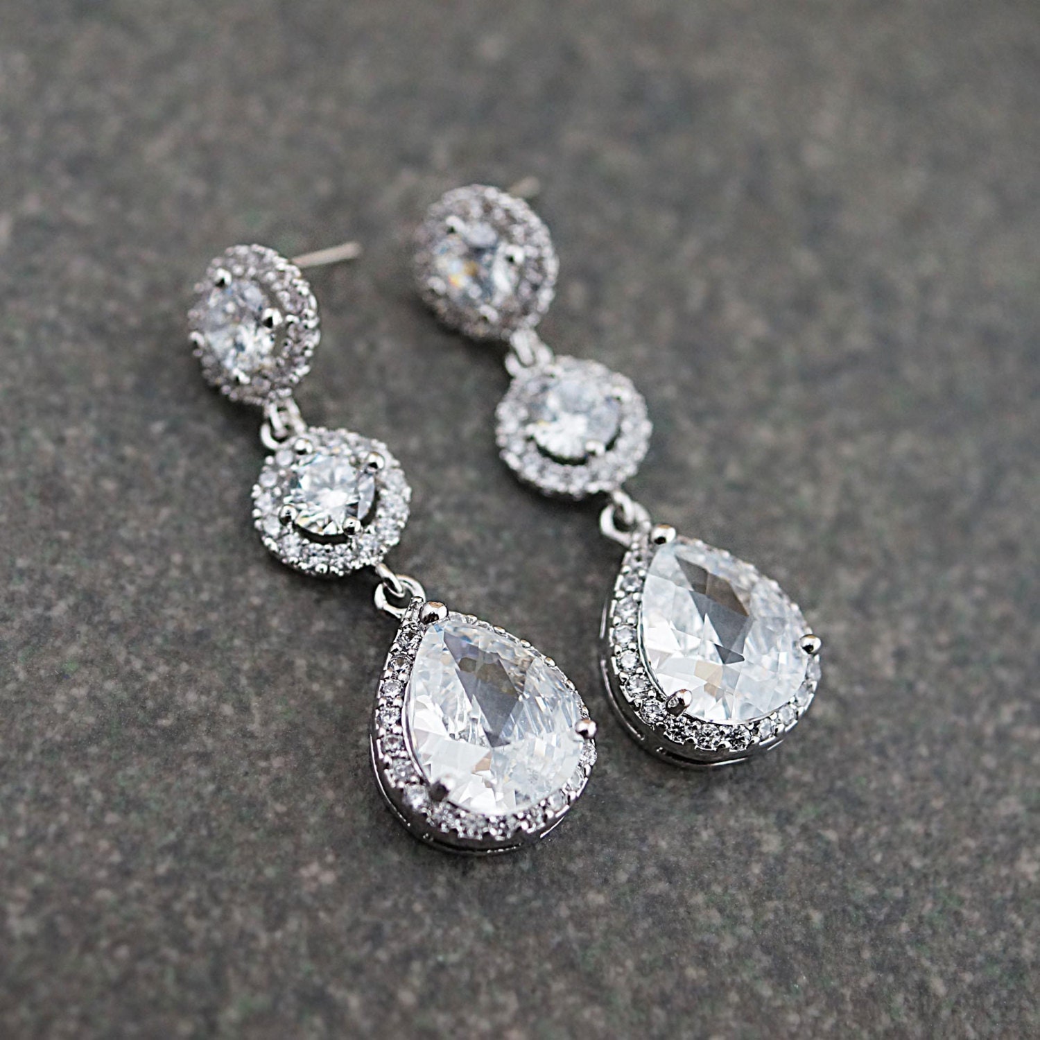 Luxury cubic zirconia Bridal Earrings Dangle Earrings Halo