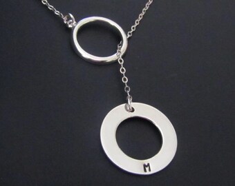 Circles Lariat Neckace, Sterling Silver, Initial Necklace, Pendant Necklace, Jewelry, Gift