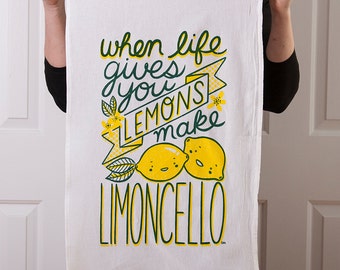 Flour sack tea towel with Limoncello screen print