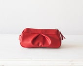 Red leather accessory bag,makeup case,cosmetic bag,zipper pouch,utility bag,travel zipper case,vanity storage - Estia Bag