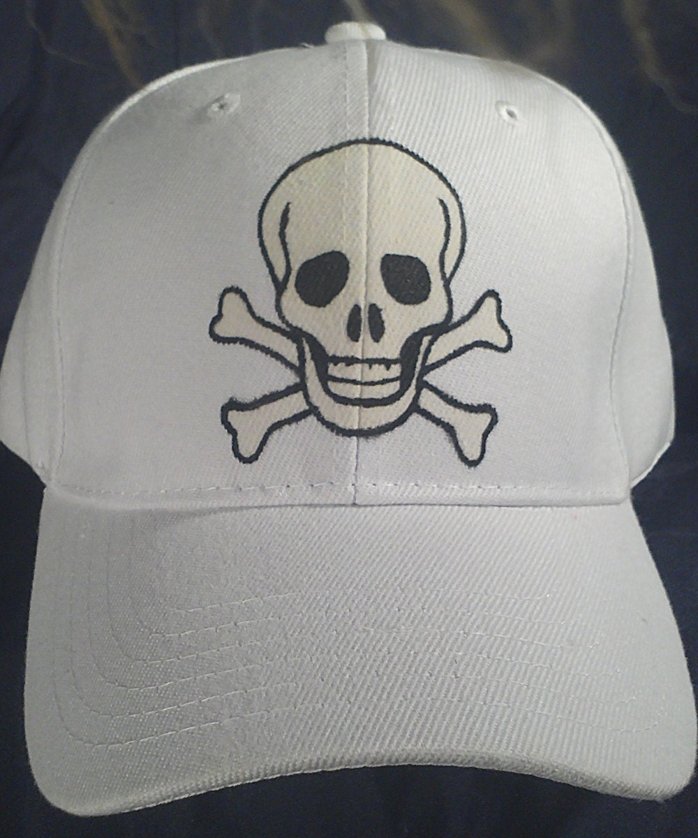 Hand painted baseball cap Skull and Crossbones by artchik101