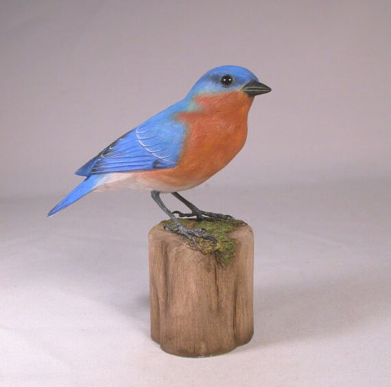 Eastern Bluebird Male Hand Carved Wooden Bird