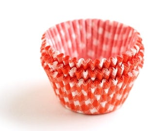 Orange Gingham Cupcake Liners, Orange Plaid Cupcake Liners, Halloween Cupcake Liners (50)