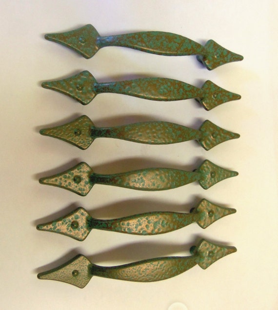 Drawer Pulls Rustic Verdigris Antique Green Copper by prettyware