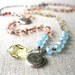 Sentiment - Long Beaded Knotted Necklace - Boho Bohemian - Locket Pendant Necklace - Citrine Peach Blue Silver - Antique Vintage Strand