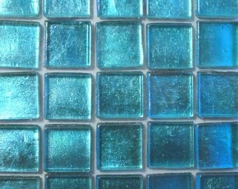 15mm (3/5") Turquoise Metallic Foil Backed Glass Mosaic Tiles//Mosaic Supplies//Craft Supplies//Mosaic Pieces