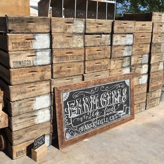 Items similar to Set of 5 Old Wood Crates Grape Crates Fruit crates