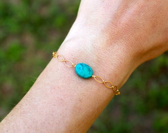Genuine Turquoise Bracelet, Gold Fill, Sterling Silver, Dainty Turquoise Bracelet, Chakra Bracelet, Healing Stone, December Birthstone
